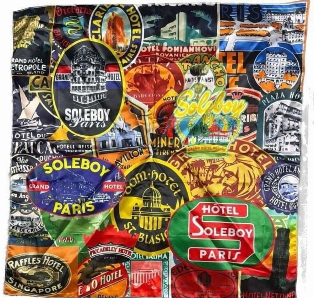 Soleboy Paris Vintage Hotel Luggage Label Silk Scarf